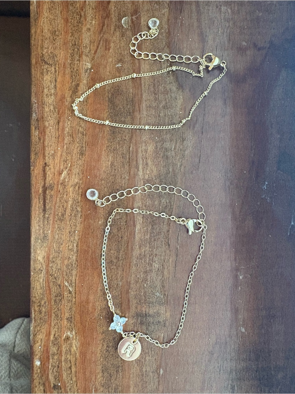 Gold Initial 'R' Charm Anklet with Crystal Accent - Women's Jewelry